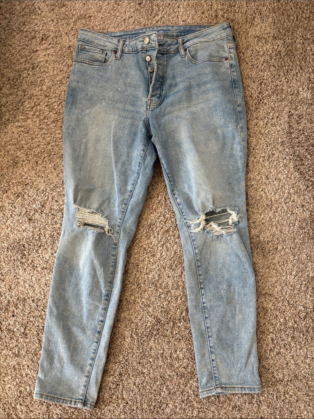 Old navy OG straight LONG Light Wash Distressed Button-Fly Jeans